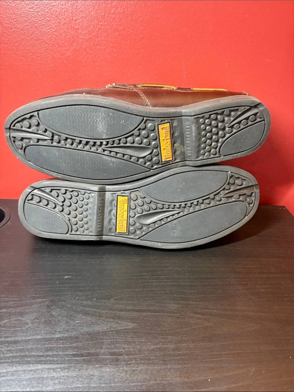 Timberland Brown Leather Boat Shoes with Yellow Laces